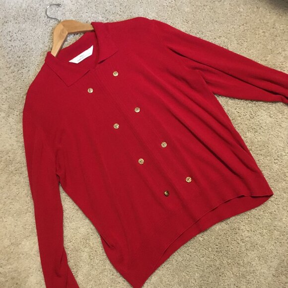 Vintage Candy Apple Red Knit Double Breasted Academic Sweater - Picture 8 of 12
